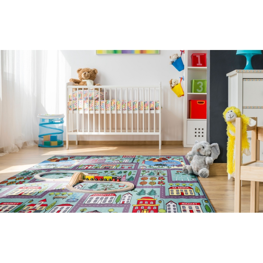 Детский ковёр STELLA STREETS 100x150 cm бирюзовый/город