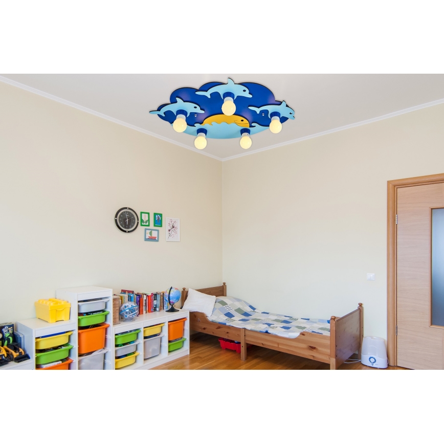 Детское потолочное освещение LUCCA 5xE27/24W/230V синее