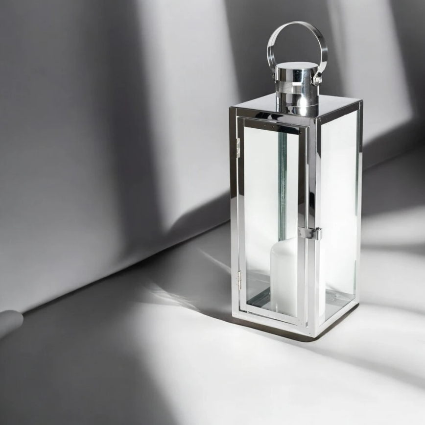 Декоративний ліхтар 38 см у блискучому хромі