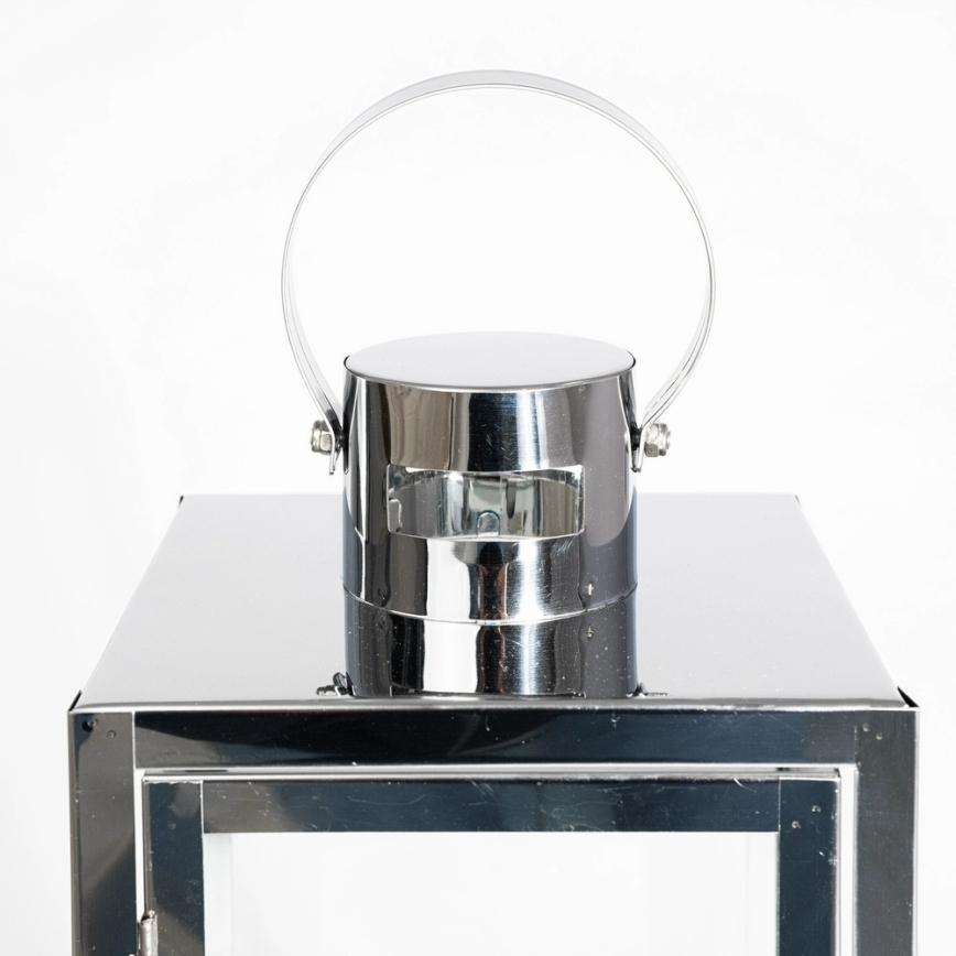 Декоративний ліхтар 38 см у блискучому хромі