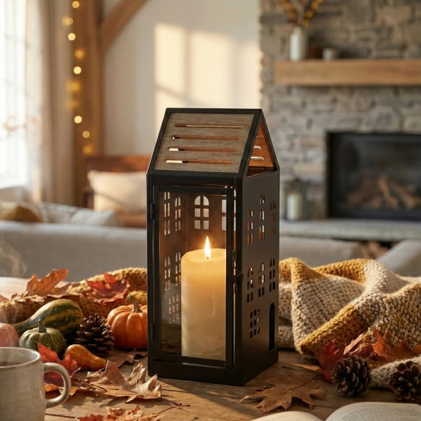 Декоративный фонарь HOME 34,5 cm черный/бежевый