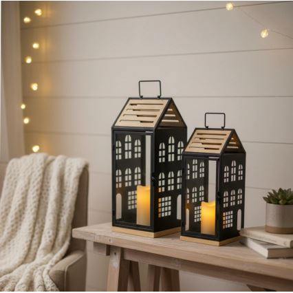 Декоративный фонарь HOME 34,5 cm черный/бежевый