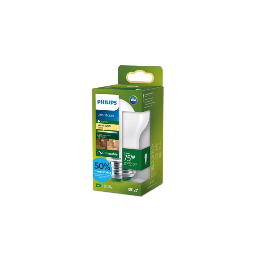Диммируемая LED-лампа Philips ULTRAEFFICIENT A60 E27/5,2W/230V 2700K