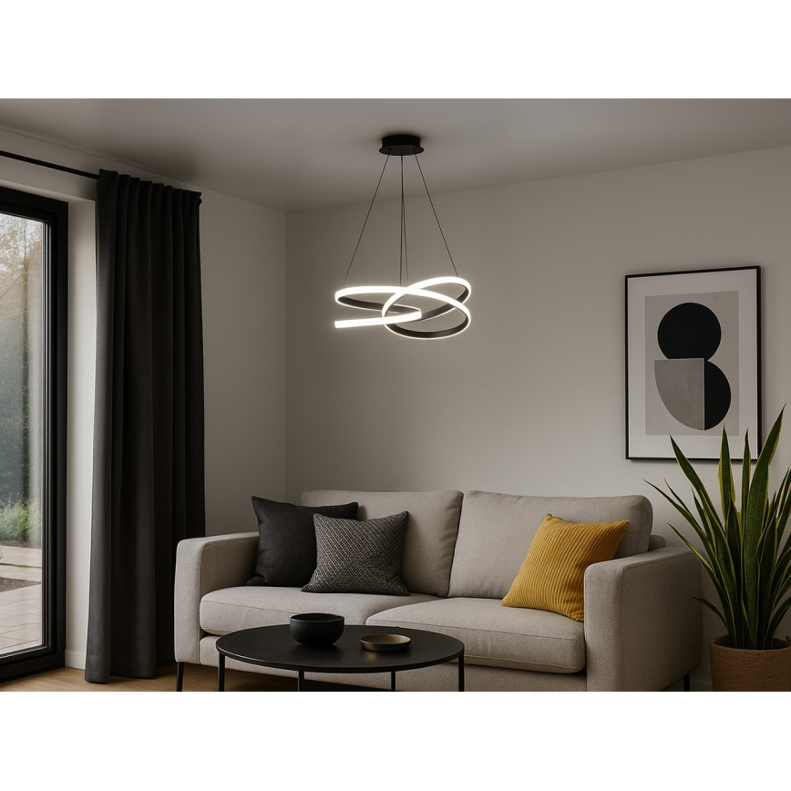 Диммируемая светодиодная (LED) подвесная люстра на тросе, 90 Вт, 230 В, 3000–6500 К, диаметр 47 см + пульт дистанционного управления