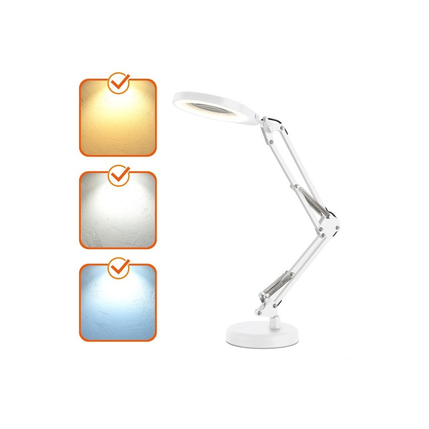 Диммируемая светодиодная настольная лампа с лупой 2 в 1 AURIQ LOUPE LED/10W/5V 3000/4000/6500K белая