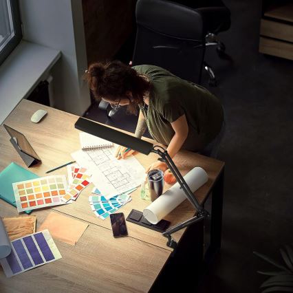 Диммируемая сенсорная гибкая настольная лампа с зажимом LED/10 Вт/5/230 В 3000/4000/6000 К чёрная