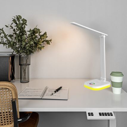 Диммируемая RGBW-светодиодная настольная лампа с беспроводной зарядкой LED/7W/5V USB белая