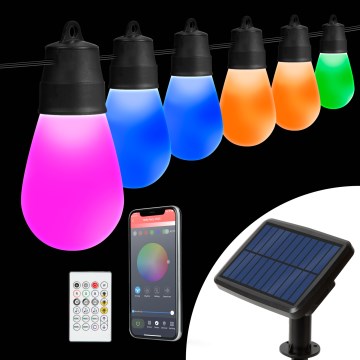 Диммируемая солнечная LED-гирлянда RGBIC 30xLED/1,3W/3,7/5V 2200 mAh 14,37 m IP65 черная + пульт дистанционного управления