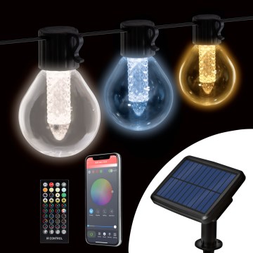 Диммируемая светодиодная (LED) солнечная гирлянда 15xLED/1,5W/3,7/5V 2700-10000K 2200 mAh 9 м IP65 чёрная + пульт дистанционного управления