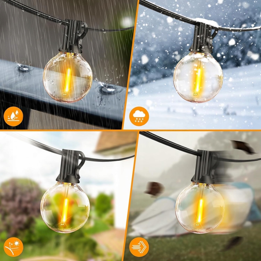 Диммируемая светодиодная уличная декоративная гирлянда LED 25xE12/1W/24/230V 17,5 м IP65 черная + пульт дистанционного управления