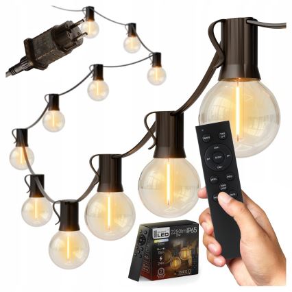 Диммируемая светодиодная уличная декоративная гирлянда LED 25xE12/1W/24/230V 17,5 м IP65 черная + пульт дистанционного управления