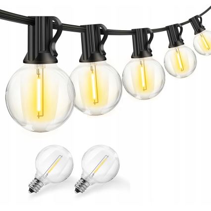 Диммируемая светодиодная уличная декоративная гирлянда LED 25xE12/1W/24/230V 17,5 м IP65 черная + пульт дистанционного управления