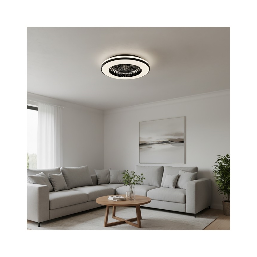 Светодиодный диммируемый потолочный светильник с вентилятором VENTELUX LED/48W/230V 3000/4000/6500K Ø 48,5 см чёрный + пульт дистанционного управления