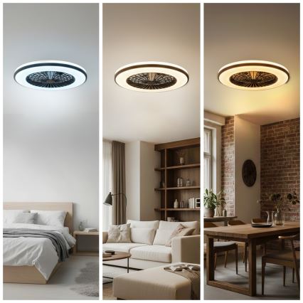 Светодиодный диммируемый потолочный светильник с вентилятором VENTELUX LED/48W/230V 3000/4000/6500K Ø 48,5 см чёрный + пульт дистанционного управления