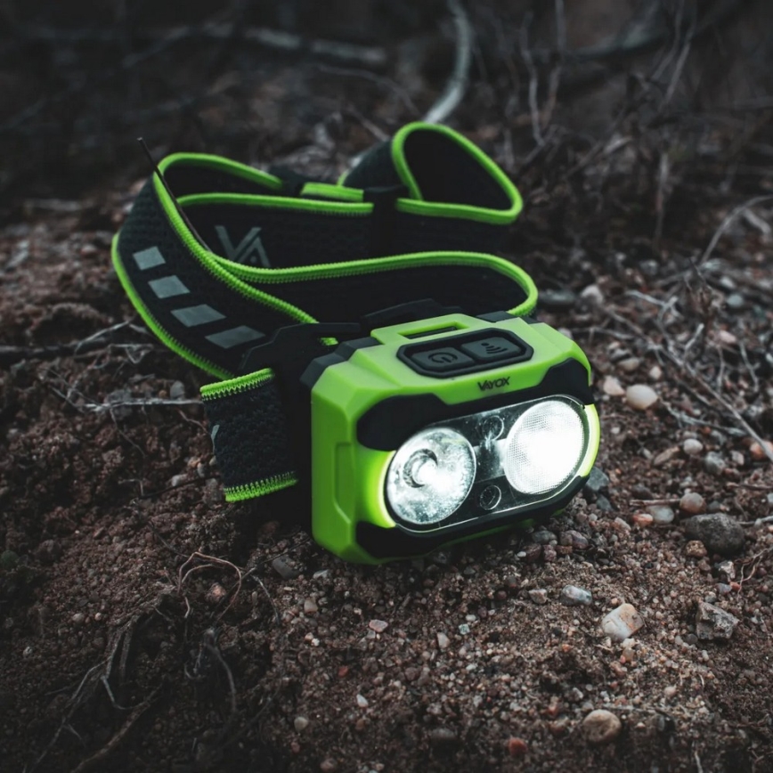 Диммируемый перезаряжаемый налобный фонарь с датчиком и красным светом LED/10W/5V/3xAAA IP44 600 lm 1200 mAh
