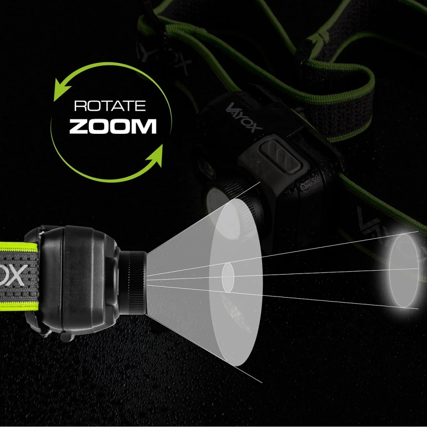 Диммируемый перезаряжаемый налобный фонарь LED/10W/5V/3×AAA IP66 800 лм 1000 мА·ч