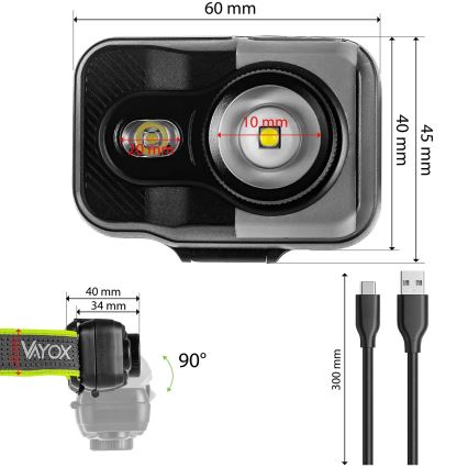 Диммируемый перезаряжаемый налобный фонарь LED/10W/5V/3×AAA IP66 800 лм 1000 мА·ч
