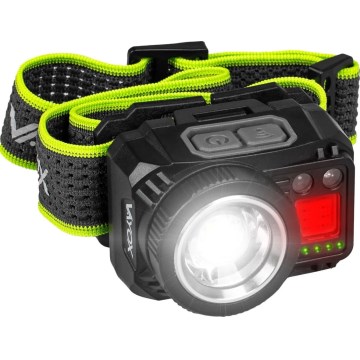 Диммируемый перезаряжаемый налобный фонарь с LED, датчиком и красным режимом LED/6W/5V/3xAAA IP66 500 лм 1200 мА·ч