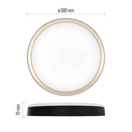 Диммируемый потолочный светильник ILVI LED, 45 Вт, 230 В, 2700-6500 К, диаметр 50 см, черный/латунь + пульт дистанционного управления
