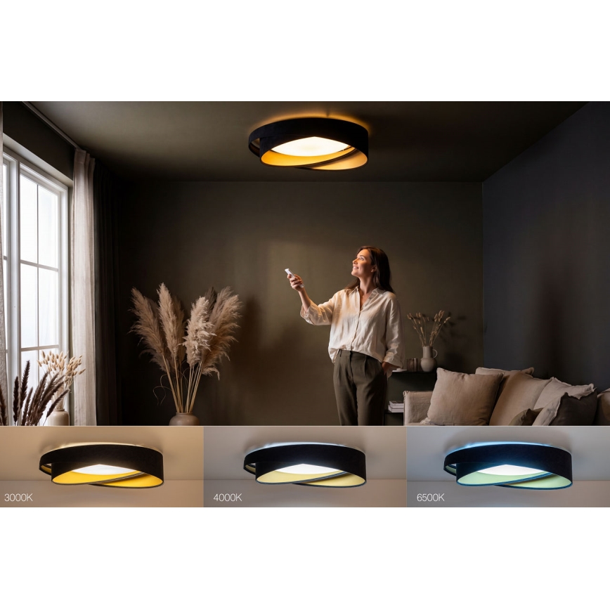Диммируемый светодиодный потолочный светильник SMART GALAXY MODERN LED/24 Вт/230 В 3000–6500 К, диаметр 55 см, черный/золотой + пульт дистанционного управления