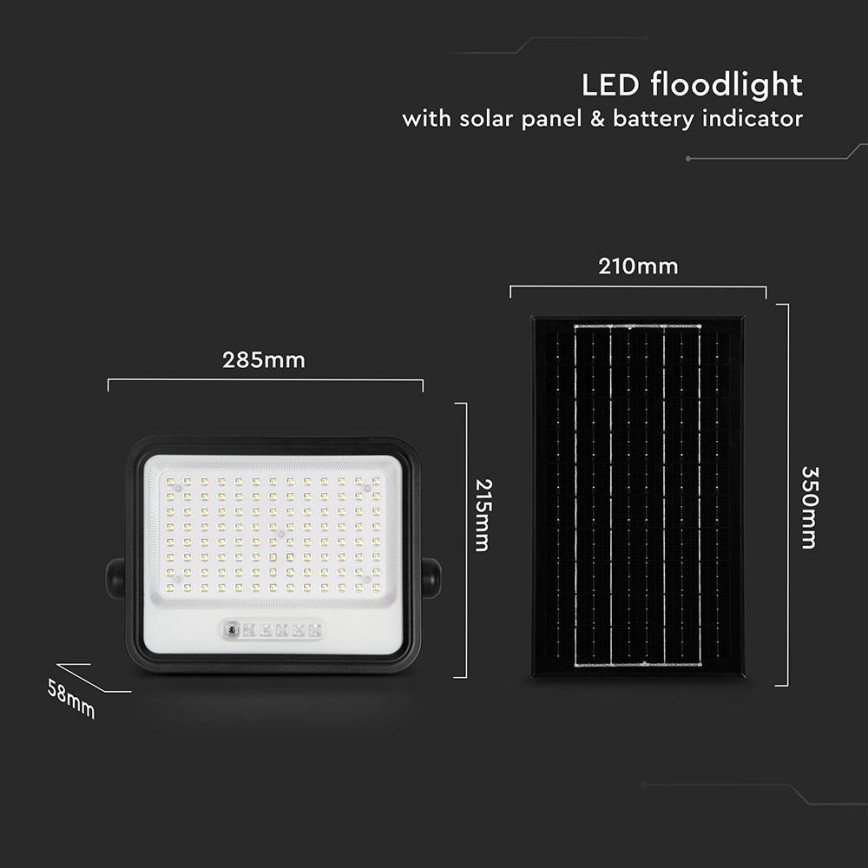Диммируемый солнечный светодиодный прожектор LED/200W/3,2V 2000-8000K IP65 10000 mAh черный + пульт дистанционного управления