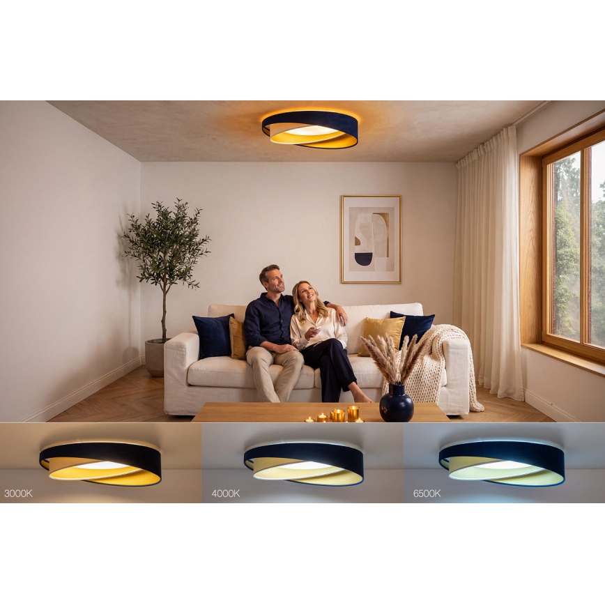 Диммируемый потолочный светильник SMART GALAXY MODERN LED/24 Вт/230 В 3000-6500K Ø 55 см синий/белый/золотой + пульт дистанционного управления