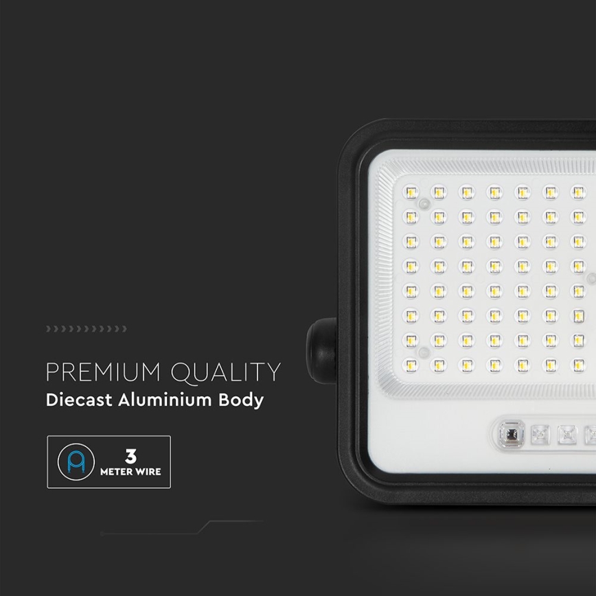 LED сонячний прожектор з регульованою яскравістю LED/200W/3,2V 2000-8000K IP65 10000 mAh чорний + дистанційне керування