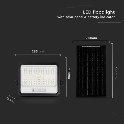 LED сонячний прожектор з регульованою яскравістю LED/200W/3,2V 2000-8000K IP65 10000 mAh чорний + дистанційне керування