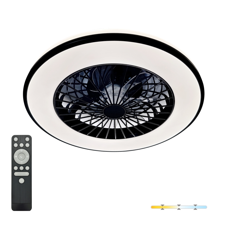 LED Стельовий світильник із димером і вентилятором VENTELUX LED/48W/230V 3000/4000/6500K діам. 48,5 cm чорний + пульт дистанційного керування