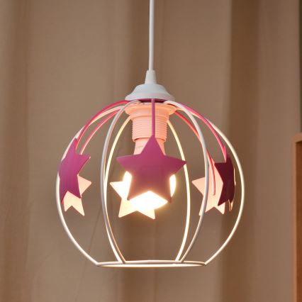 Дитяча підвісна люстра STARS 1xE27/15W/230V рожевий/білий