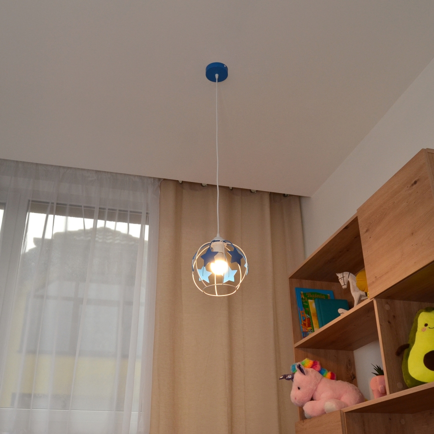 Дитяча підвісна люстра STARS 1xE27/15W/230V синій/білий
