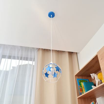 Дитяча підвісна люстра STARS 1xE27/15W/230V синій/білий