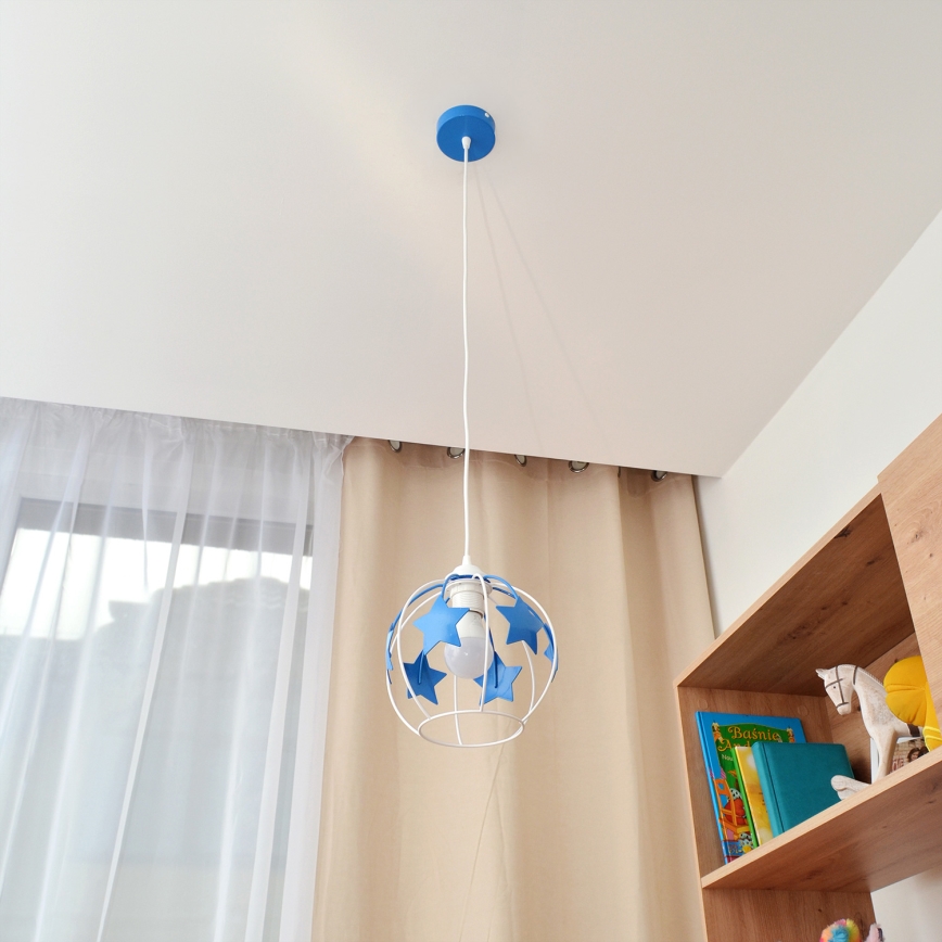 Дитяча підвісна люстра STARS 1xE27/15W/230V синій/білий