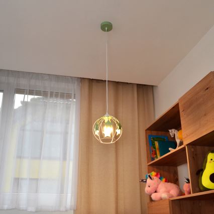 Дитяча підвісна люстра STARS 1xE27/15W/230V зелений/білий
