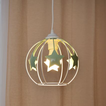Дитяча підвісна люстра STARS 1xE27/15W/230V зелений/білий