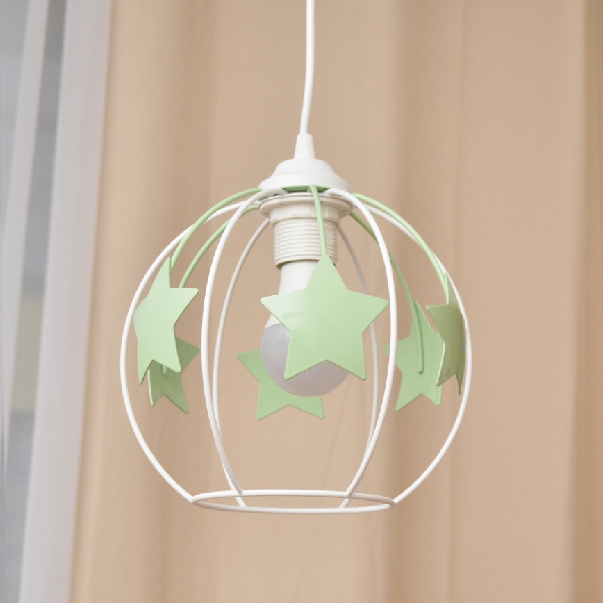 Дитяча підвісна люстра STARS 1xE27/15W/230V зелений/білий