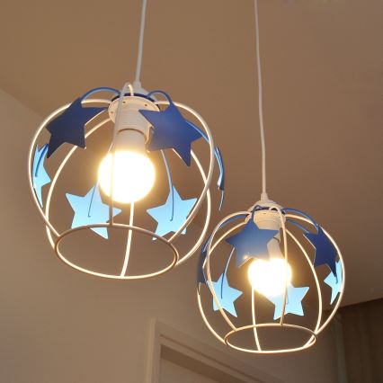 Дитяча підвісна люстра STARS 2xE27/15W/230V синій/білий