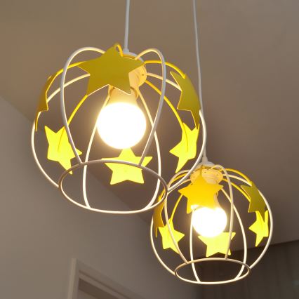 Дитяча підвісна люстра STARS 2xE27/15W/230V жовтий/білий