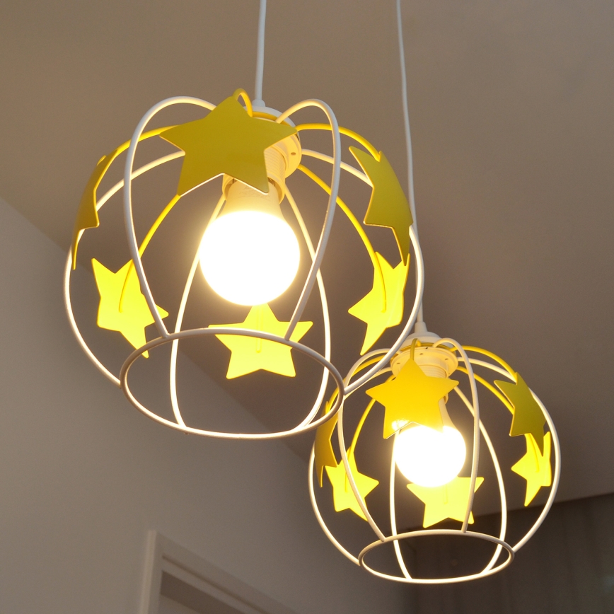 Дитяча підвісна люстра STARS 2xE27/15W/230V жовтий/білий