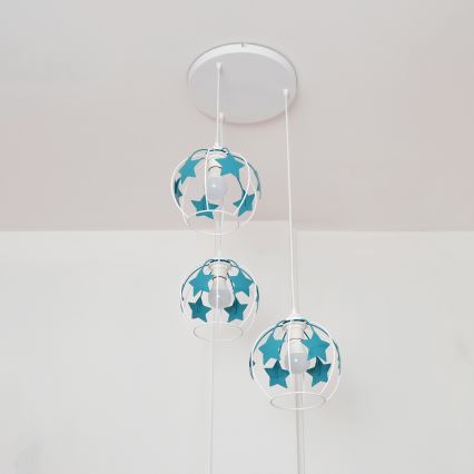 Дитяча підвісна люстра STARS 3xE27/15W/230V бірюзовий/білий