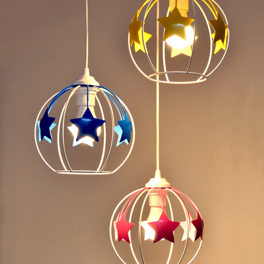 Дитяча підвісна люстра STARS 3xE27/15W/230V синій/рожевий/жовтий