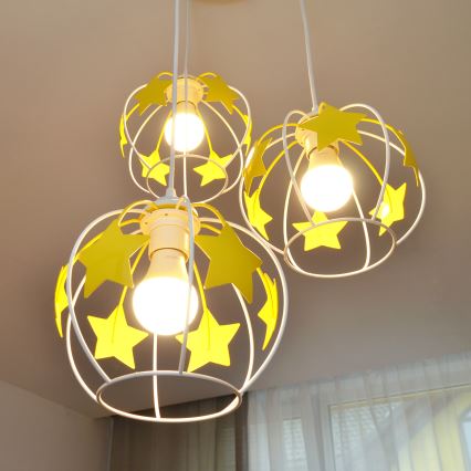 Дитяча підвісна люстра STARS 3xE27/15W/230V жовтий/білий