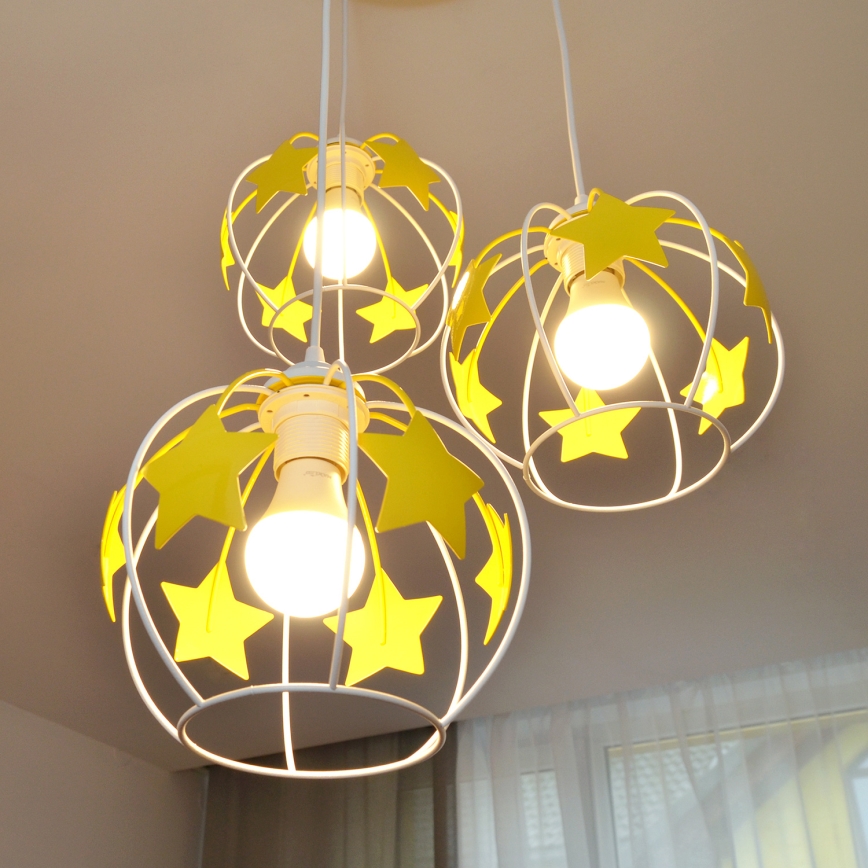 Дитяча підвісна люстра STARS 3xE27/15W/230V жовтий/білий