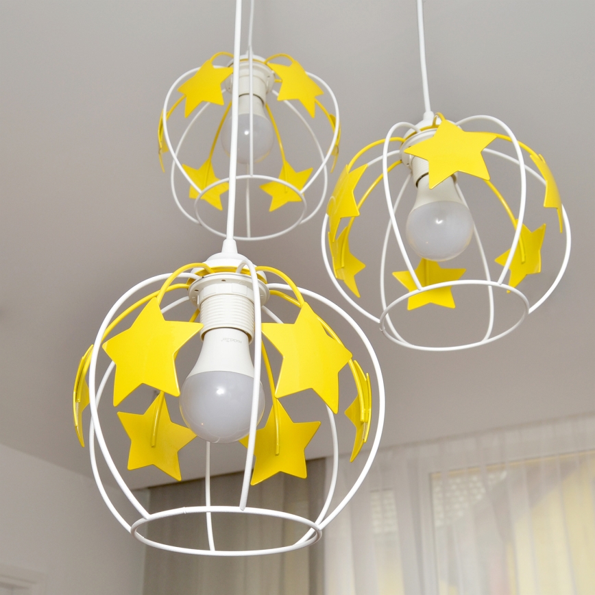Дитяча підвісна люстра STARS 3xE27/15W/230V жовтий/білий