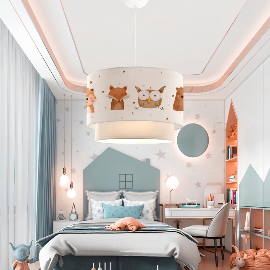 Дитяча люстра CANDY 1xE27/40W/230V біла/коричнева