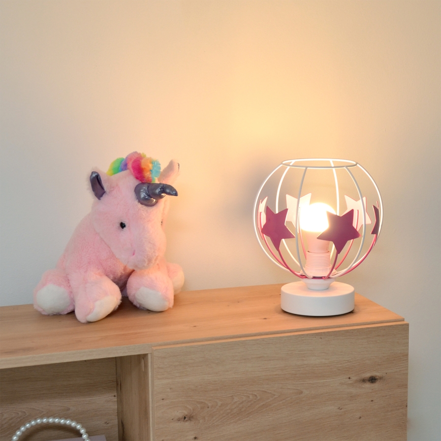 Дитяча настільна лампа STARS 1xE27/15W/230V рожевий/білий