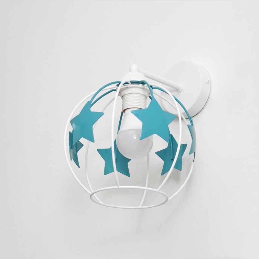 Дитяча настінна лампа (бра) STARS 1xE27/15W/230V бірюзовий/білий