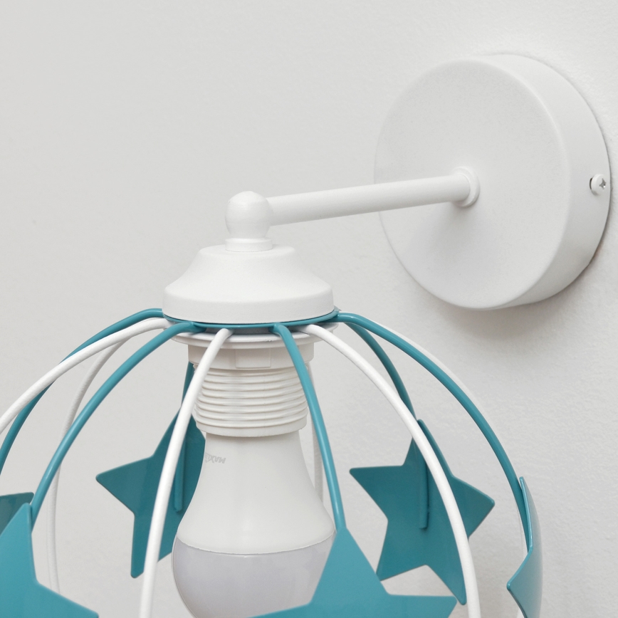 Дитяча настінна лампа (бра) STARS 1xE27/15W/230V бірюзовий/білий