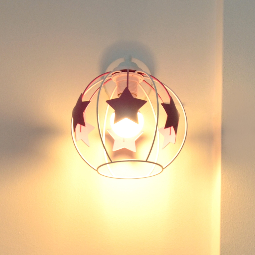 Дитяча настінна лампа (бра) STARS 1xE27/15W/230V рожевий/білий