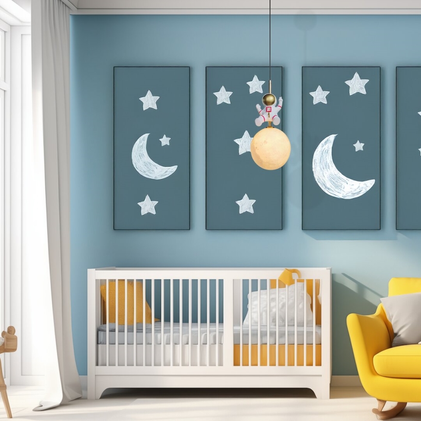 Дитяча підвісна люстра ASTRONAUT 1xE27/60W/230V діаметр 15 см золотий/бежевий